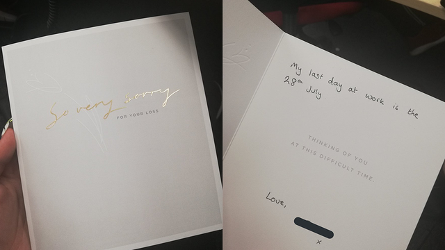 ‘So sorry for your loss': Employee quits job by turning in sympathy card