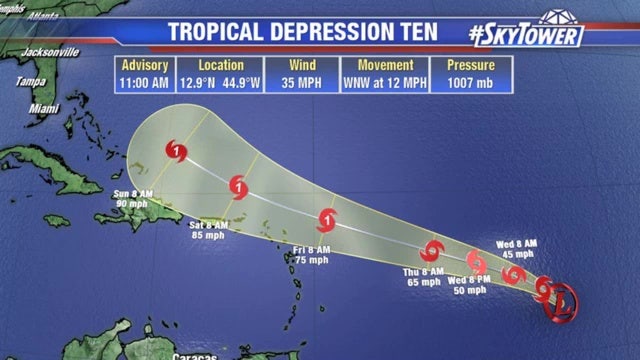 Tropical Depression 10 forms; likely to become 'Jerry' tonight