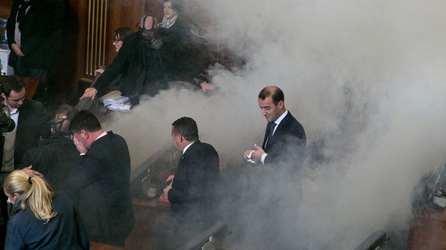 Kosovo opposition releases tear gas in parliament