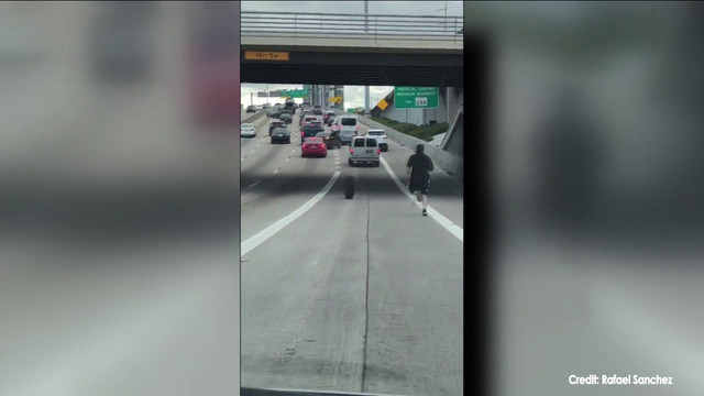 Man chases tire down I-45 in Houston