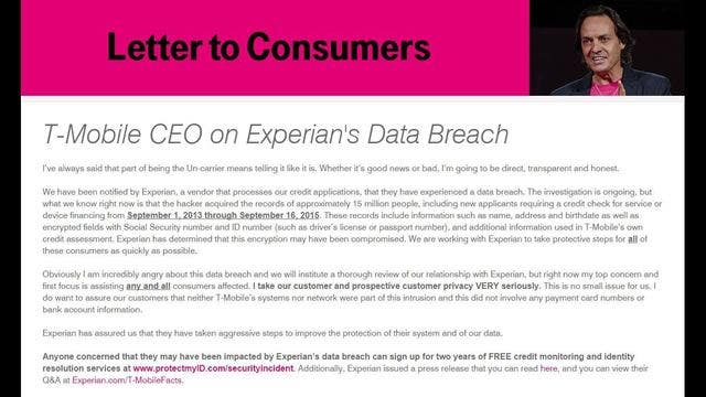 Experian says 15M have info stolen in hack of T-Mobile data
