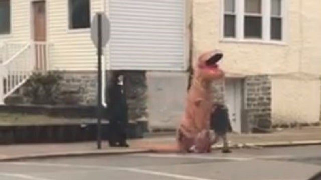 T-Rex walks student to school in Delaware County