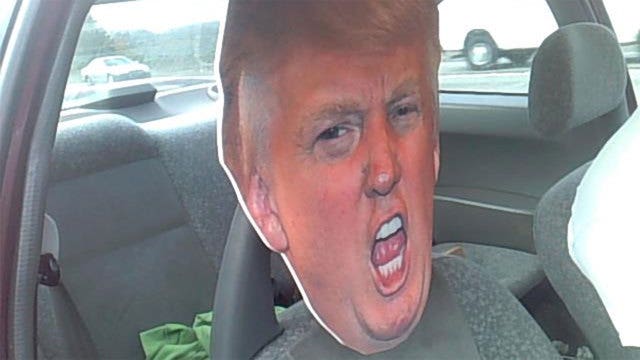 Driver uses cardboard Trump head in carpool lane