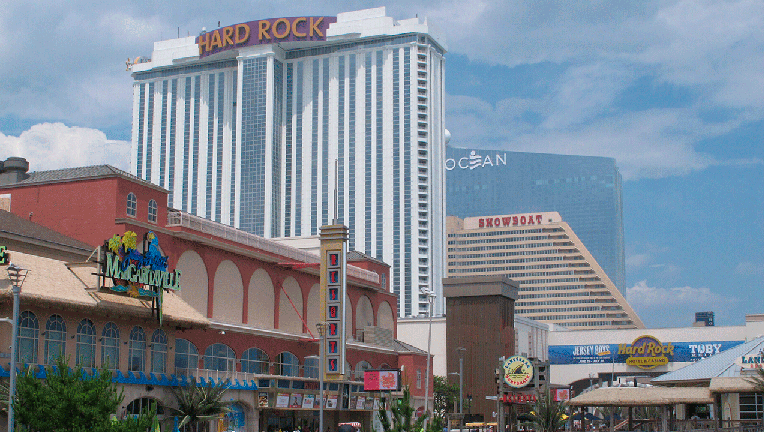 Three casinos seen from the Atlantic City Boardwalk
