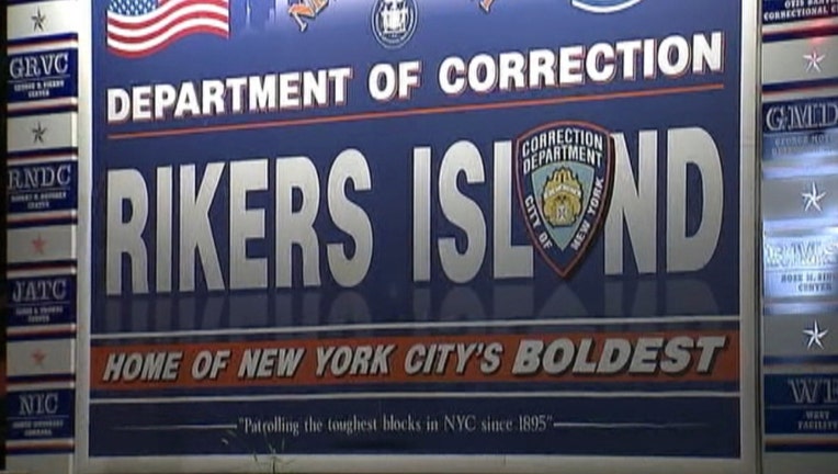 A sign at the entrance to the bridge to Rikers Island.