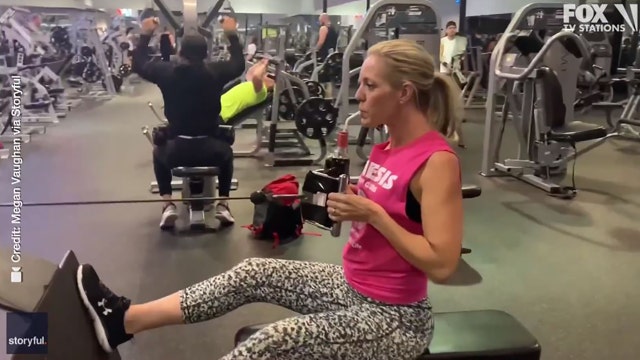 Wine workout: Woman sips while doing pull-ups, lifting weights at gym
