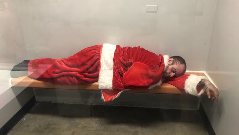 Brea Police arrested the festive man on Tuesday after they found him inside his car at around 7 a.m. (Brea Police Department)