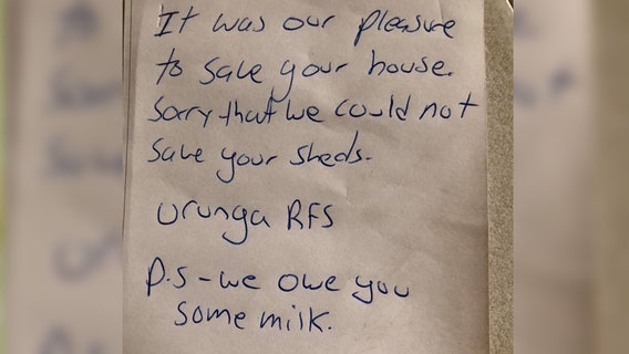 ‘P.S. We owe you some milk’: Australian firefighters leave note after saving home