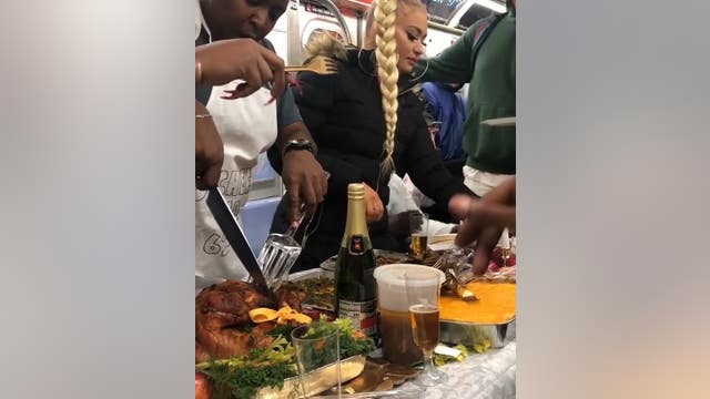 Comedian hosts Thanksgiving feast on the L train