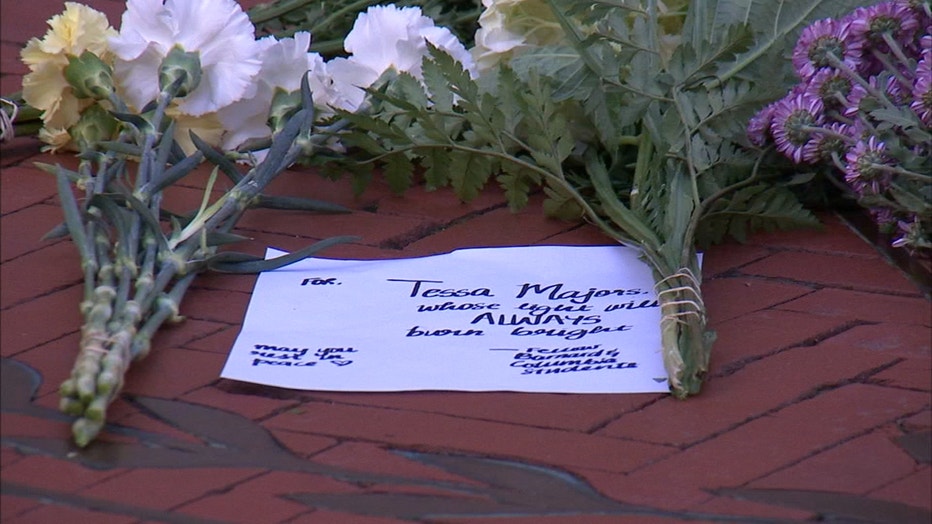 Flowers left in honor of slain student