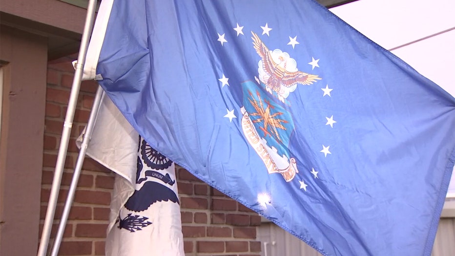 An Air Force flag outside the Coffee Bunker, Tulsa, Okla.