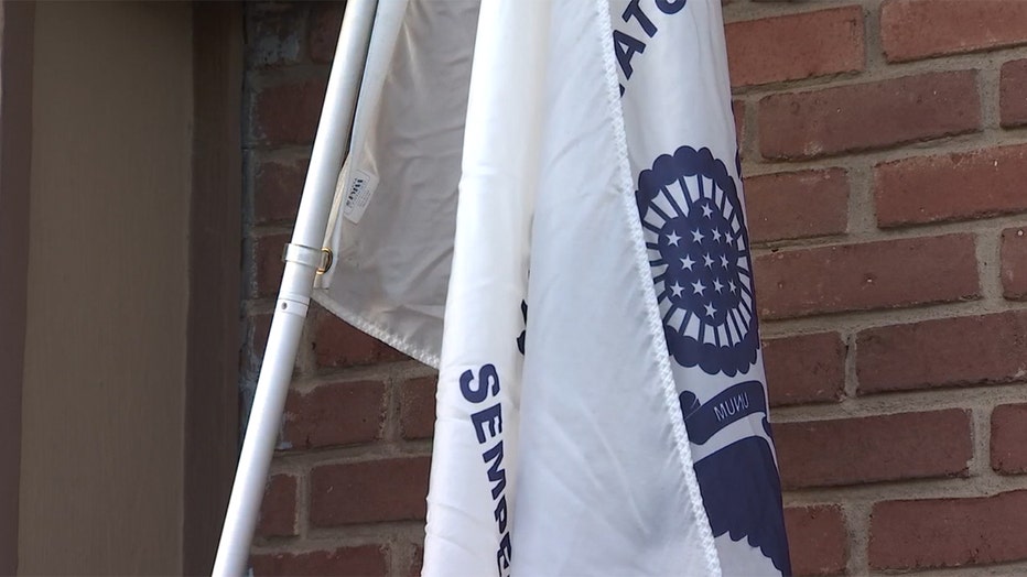 A Coast Guard flag outside the Coffee Bunker, Tulsa, Okla.