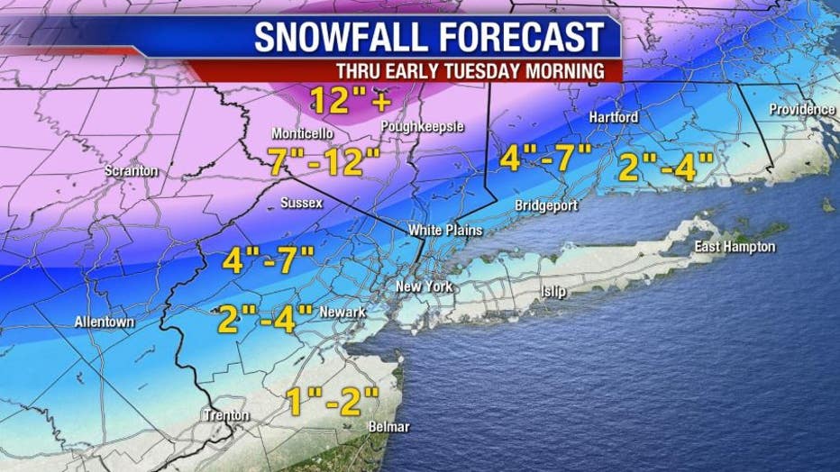 Potential snowfall in New York City region