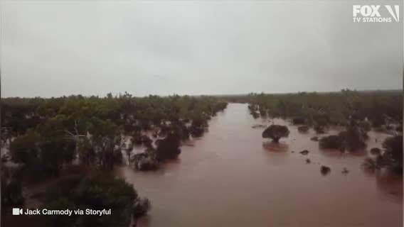 Drone video shows flooding in Western Australia