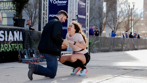 Louisiana marathon runner reacts to surprise engagement at finish line: 'Best. Day. Ever'
