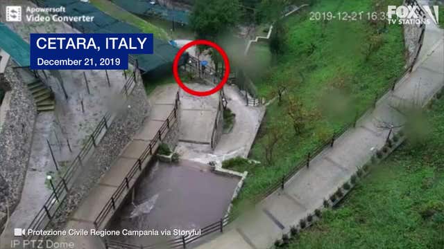 Landslide destroys vantage point seconds after person walks away