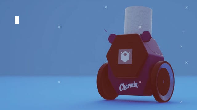 Robot delivers toilet paper to bathroom