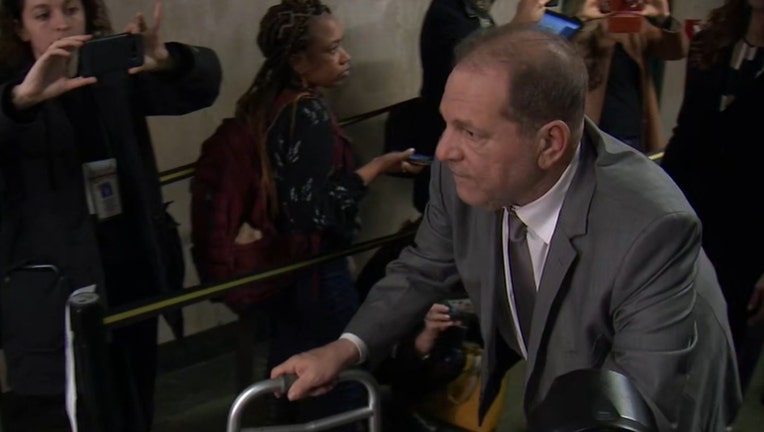 Harvey Weinstein uses a walker inside a Manhattan courthouse