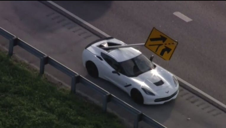 Sign hits Corvette