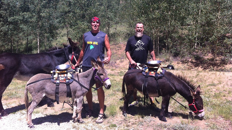 Kip, Chris McDougall and Sherman the donkey