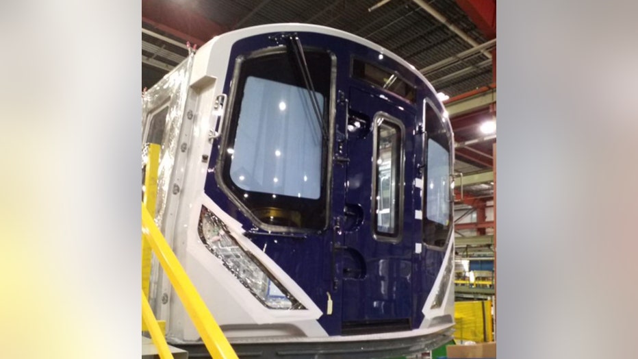 An exterior look at the R211 subway car