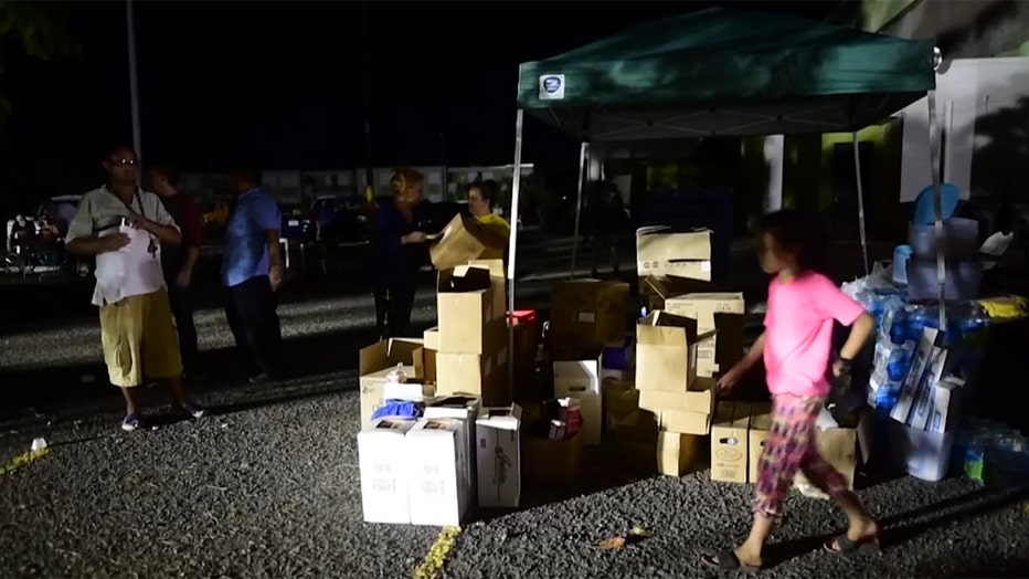 Boxes of supplies for displaced residents