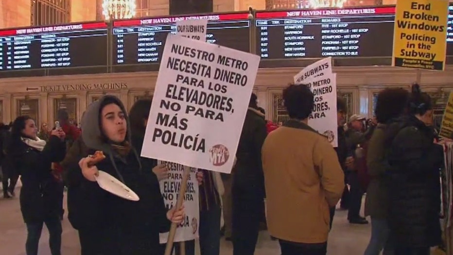 Anti-police protesters demand 'cop-free' NYC subways