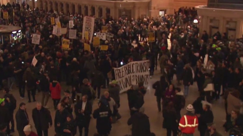 Protesters gather in Grand Central Terminal