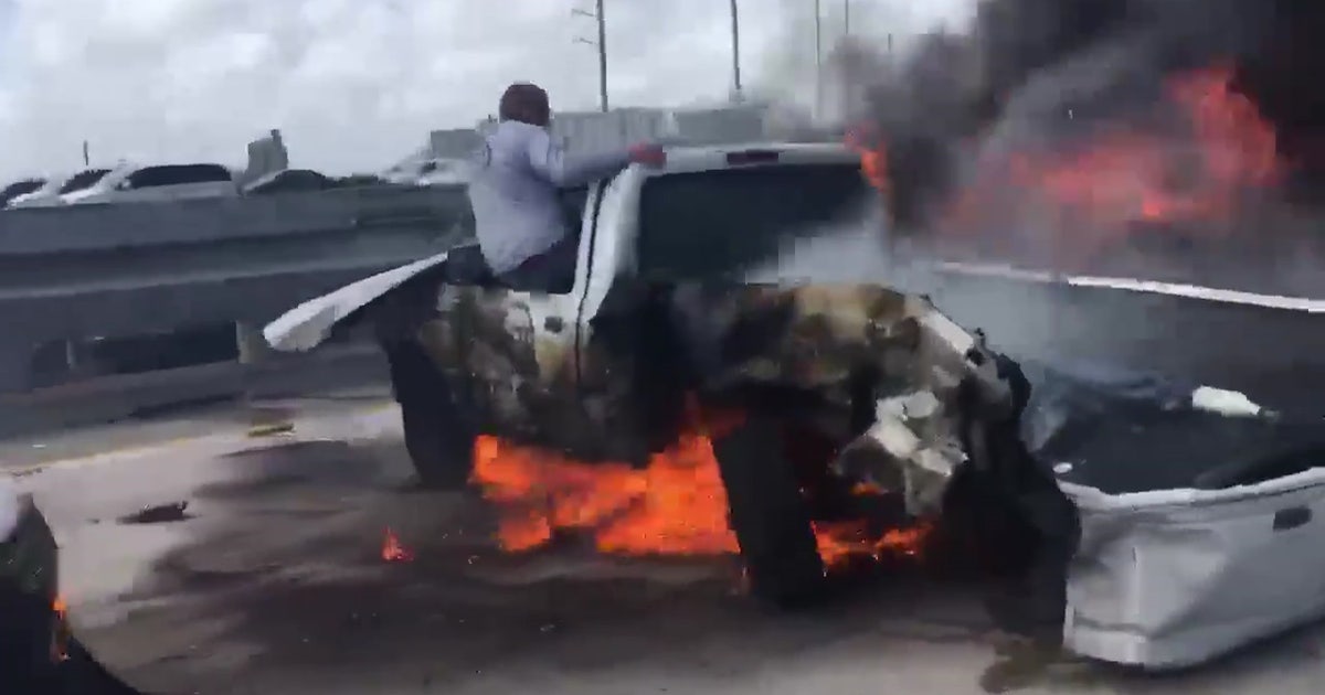 Good Samaritans rescue injured driver from burning car wreck on Miami ...