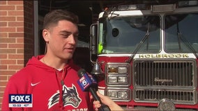 Stony Brook lacrosse goalie makes saves off of the field