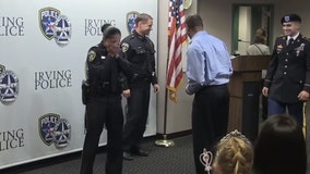 New Irving officer surprised by military son during swearing-in ceremony