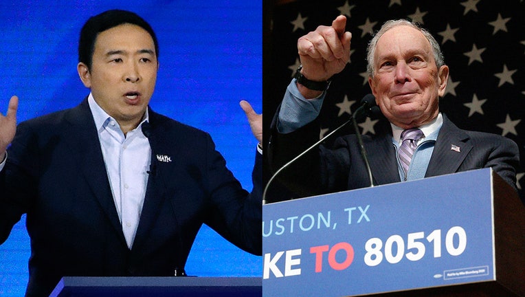 Andrew Yang and Mike Bloomberg speaking 