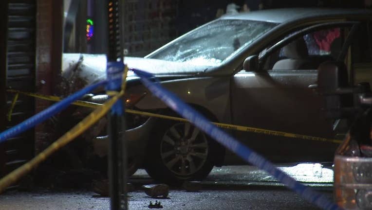 A car crashed into a storefront