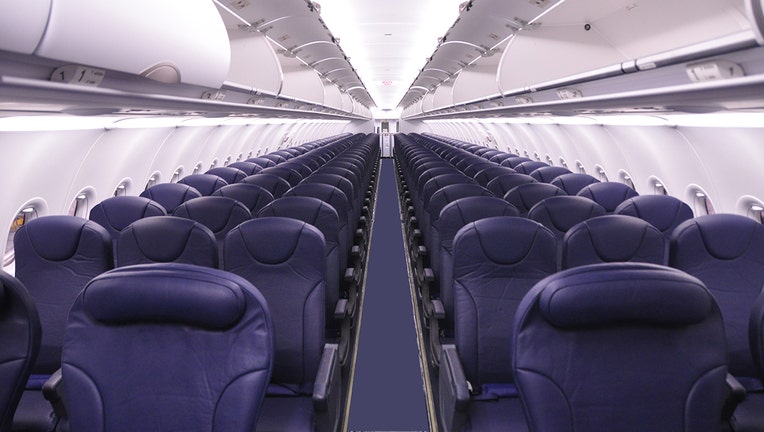 The interior of a Spirit Airlines Airbus A320