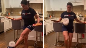 #ToiletPaperChallenge: Soccer star mom impressively juggles with feet while serving dinner