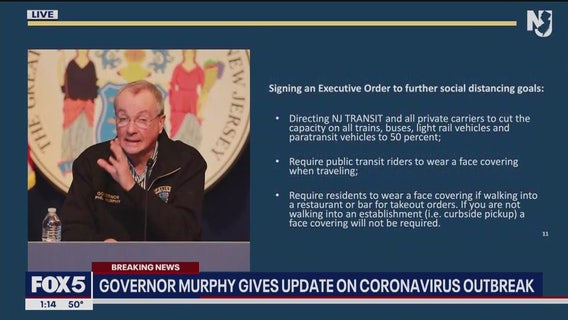 Murphy orders NJ Transit to reduce capacity by 50%; requires face masks when walking into restaurants, bars