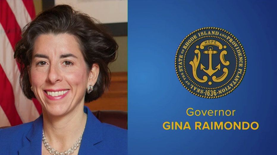 Gov. Gina Raimondo headshot and Rhode Island state seal
