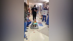 Baby boy gets confetti party from medical staff after final round of chemotherapy