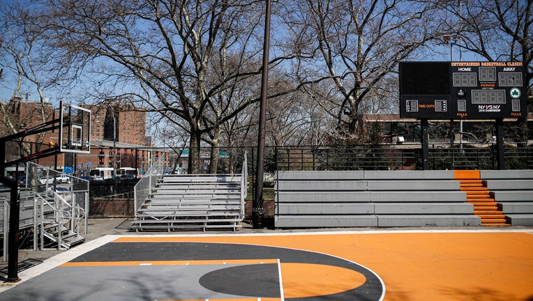 An empty basketball court in Harlem
