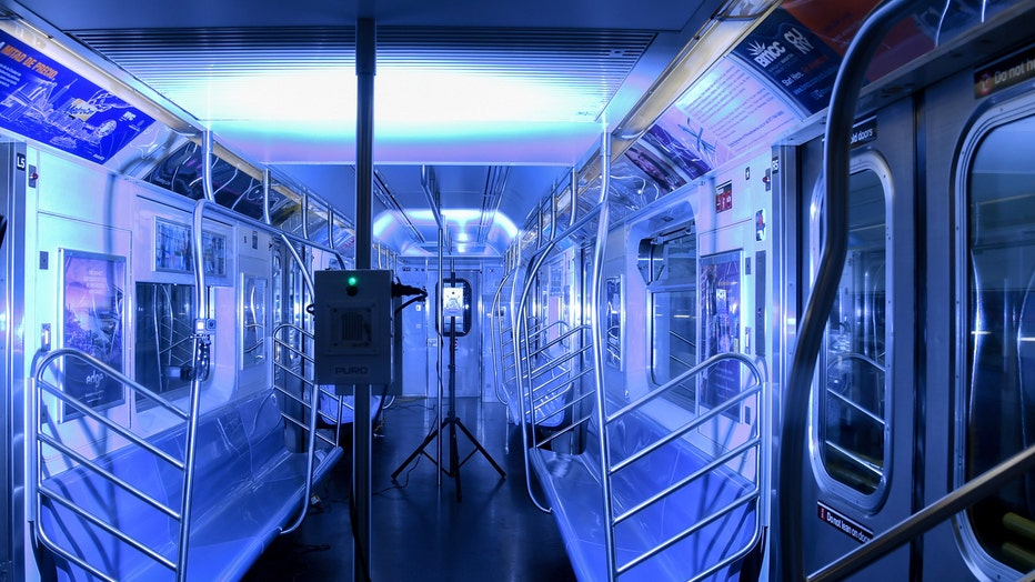 UV lamp shines inside a subway car