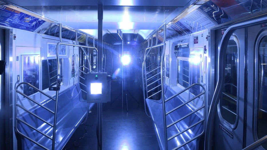 UV lamp shines inside a subway car