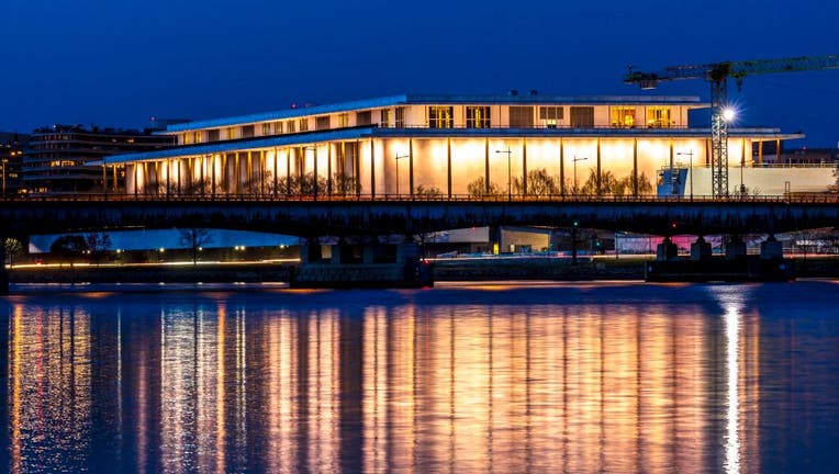 Kennedy Center Performing Arts with reflection on Potomac River, Washington D.C.
