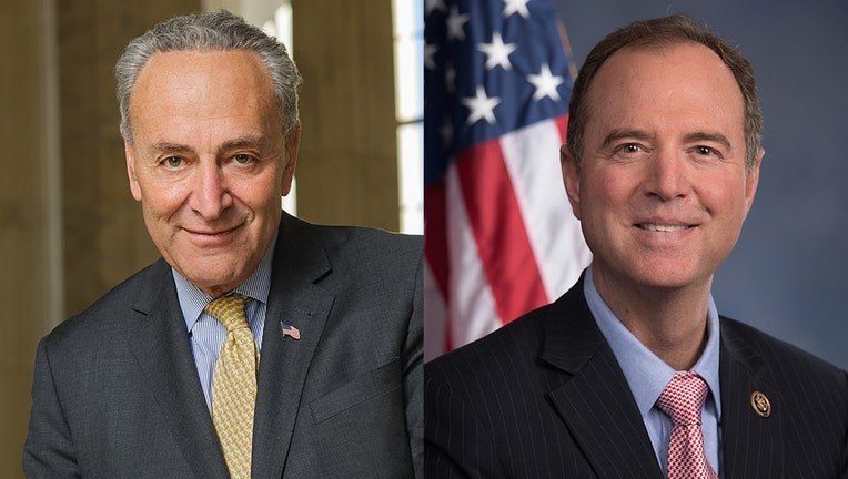 Headshots of Senator Chuck Schumer and Representative Adam Schiff