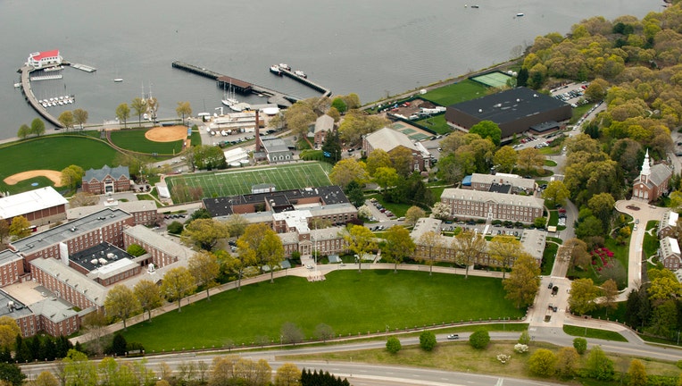 An aerial view of the campus of the US Coast Guard Academy