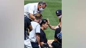 Yanks pitcher Tanaka alert after hit in head by Stanton blow