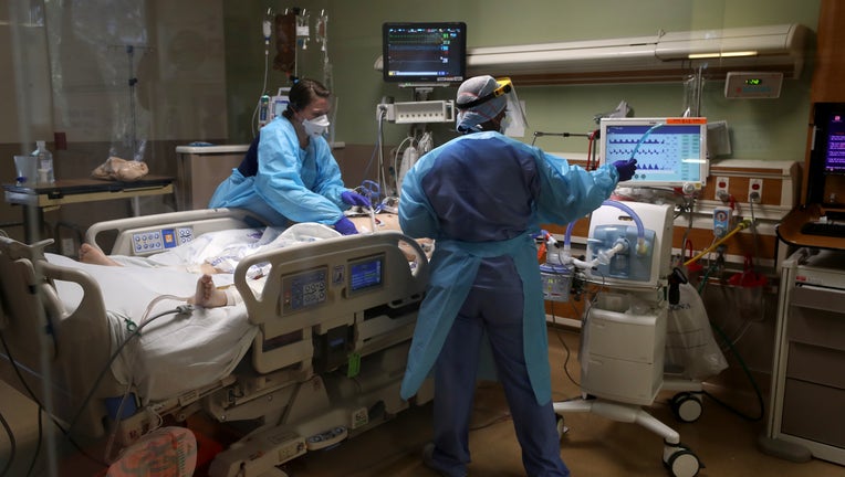 Nurses care for a coronavirus COVID-19 patient in the intensive care unit (I.C.U.) at Regional Medical Center on May 21, 2020 in San Jose, California.