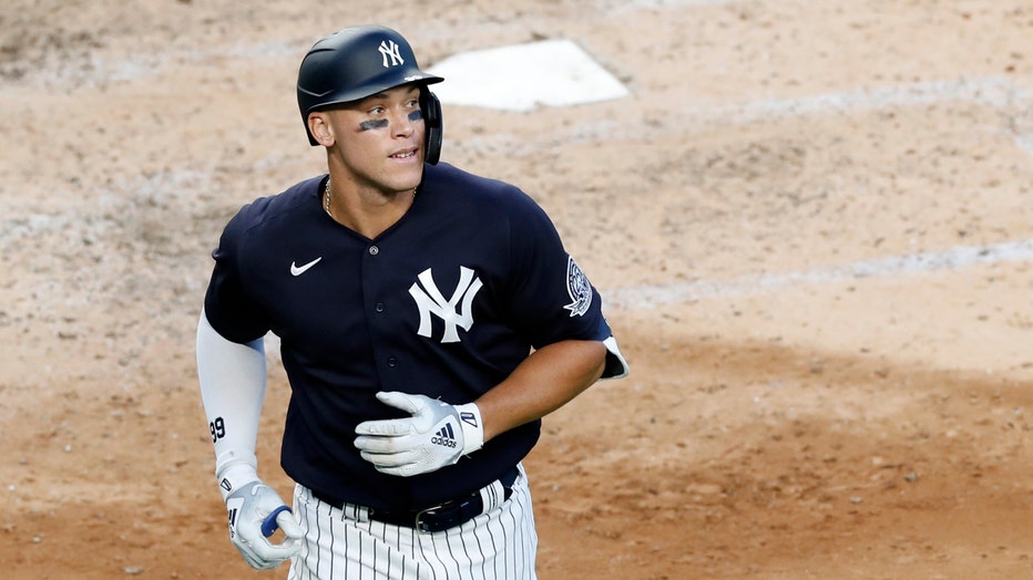 Aaron Judge runs the bases at Yankee Stadium