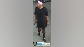 Police hunt suspect in black dress, pink bandana who stabbed man in parking garage