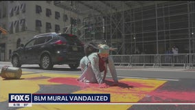 Woman dressed as Statue of Liberty vandalizes BLM mural in Manhattan