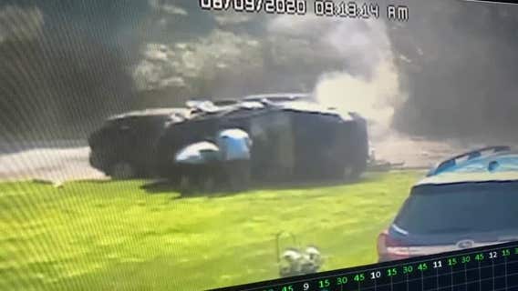 Car with baby, adults inside flies off road on Long Island